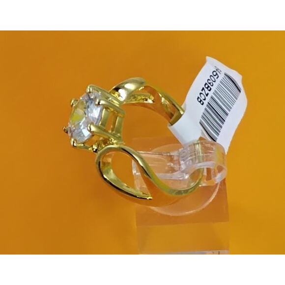 1990s Gold Plated 3.25 CT Size 9 Solitaire Engagement Cocktail Sim Diamond Ring - Picture 6 of 10